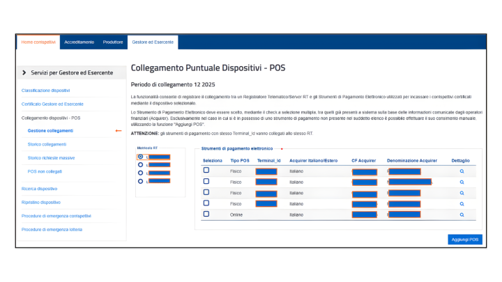 collegamento puntuale pos rt