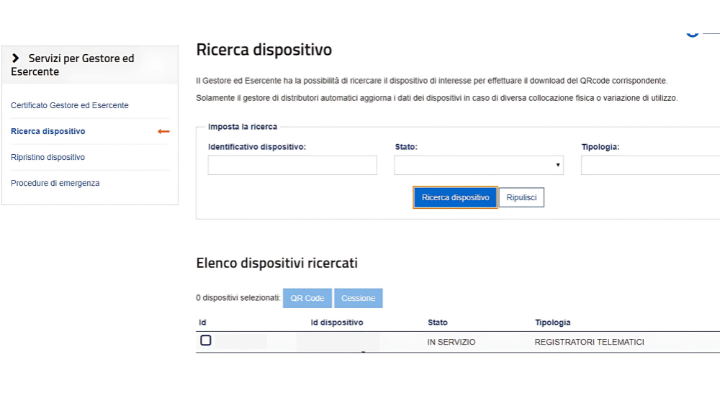 ricerca dispositivo